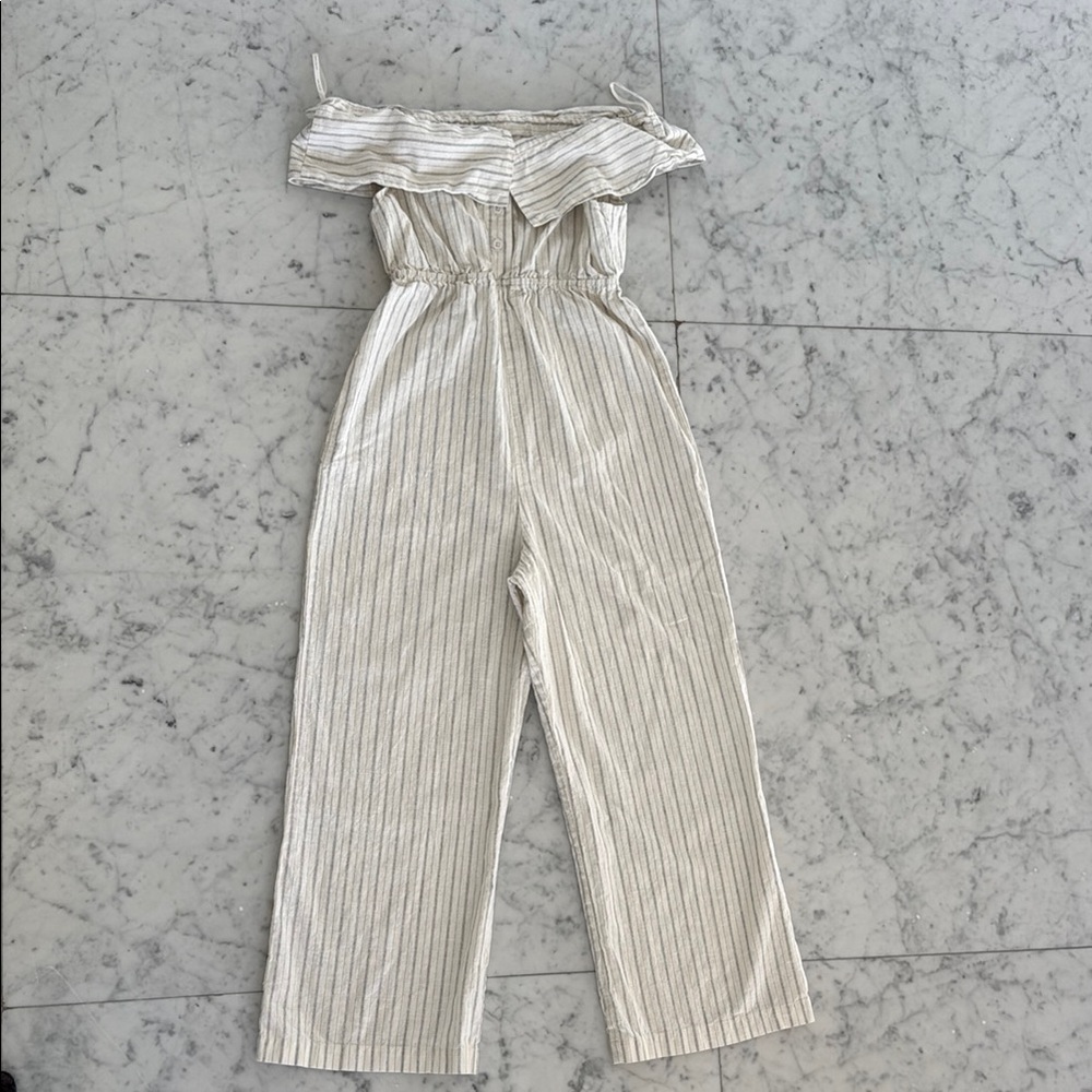 Stone Cold Fox Striped Off-Shoulder Jumpsuit (Linen Blend)